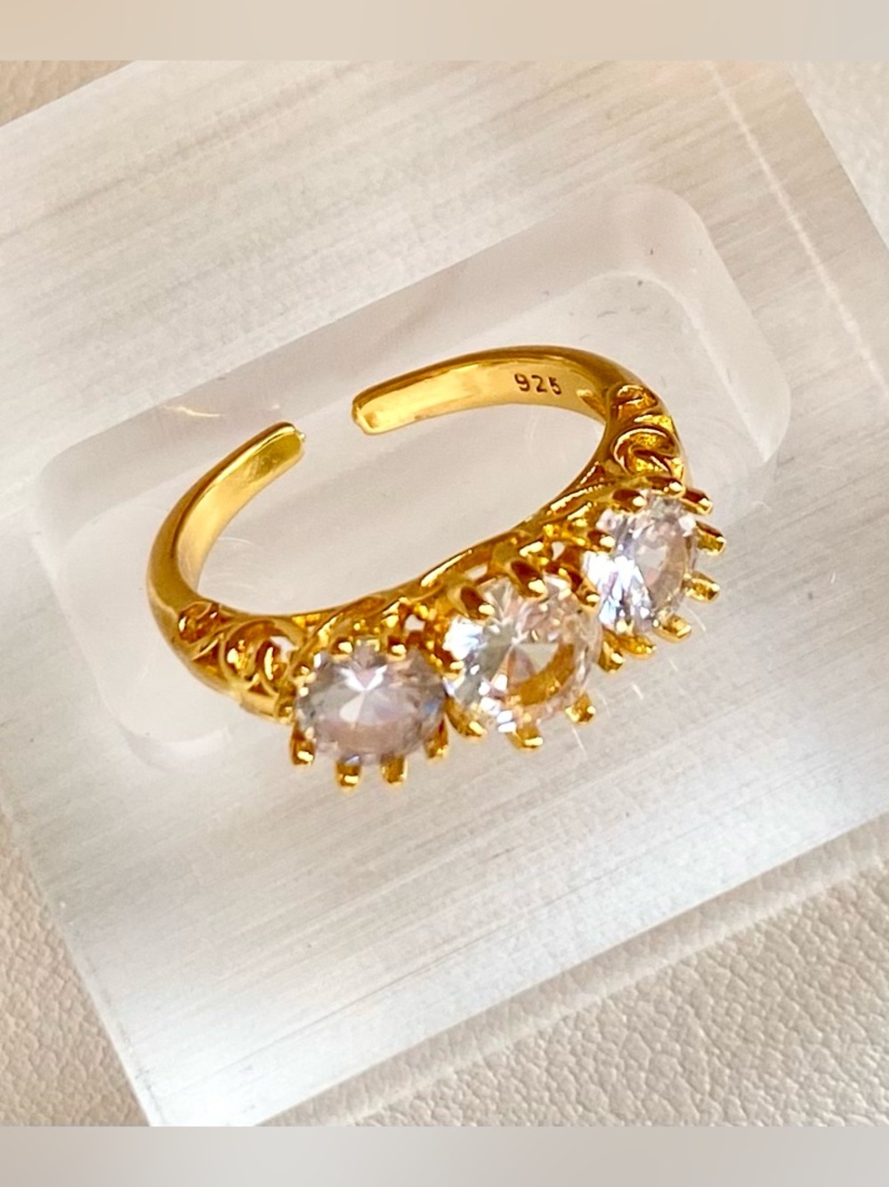 Gold Three-Stone Cubic Zirconia Ring - Clear